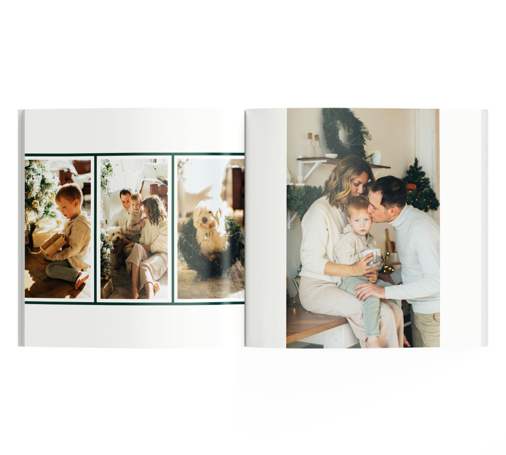 Álbum de fotos navideño, interior con 3 fotos de familia.