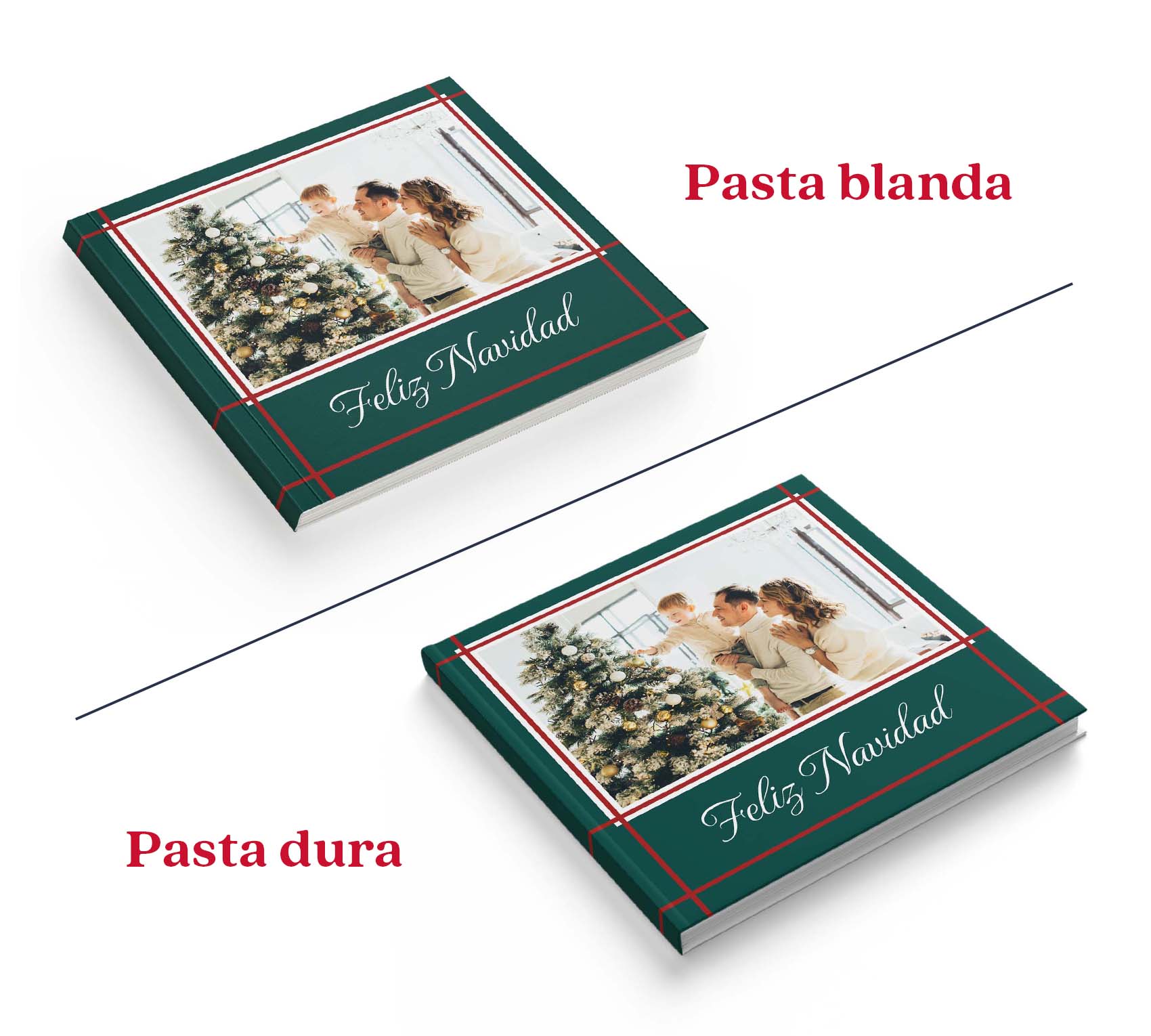 Álbum de fotos navideño en pasta dura y pasta blanda.