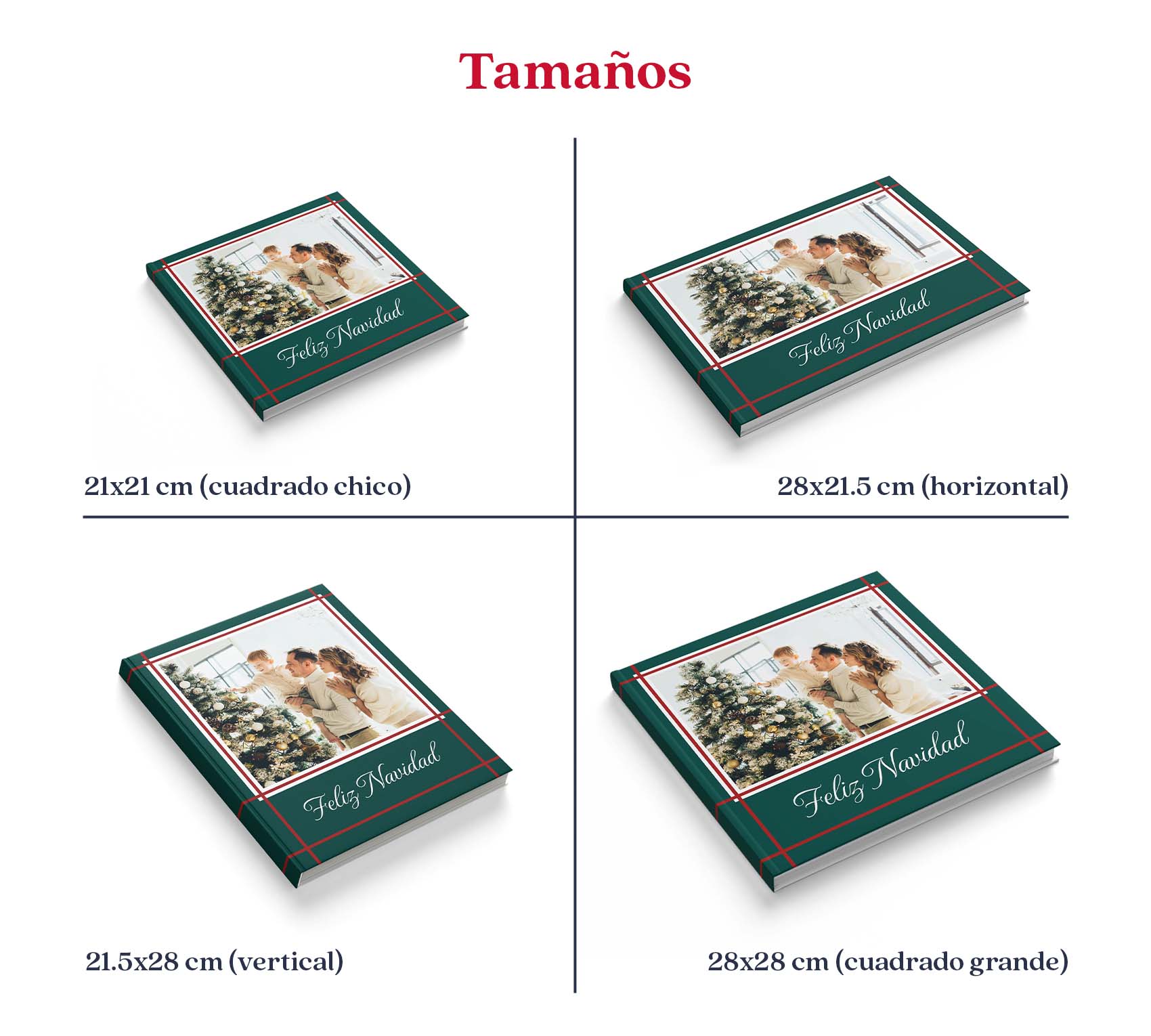 Tamaños de álbum de fotos navideño.
