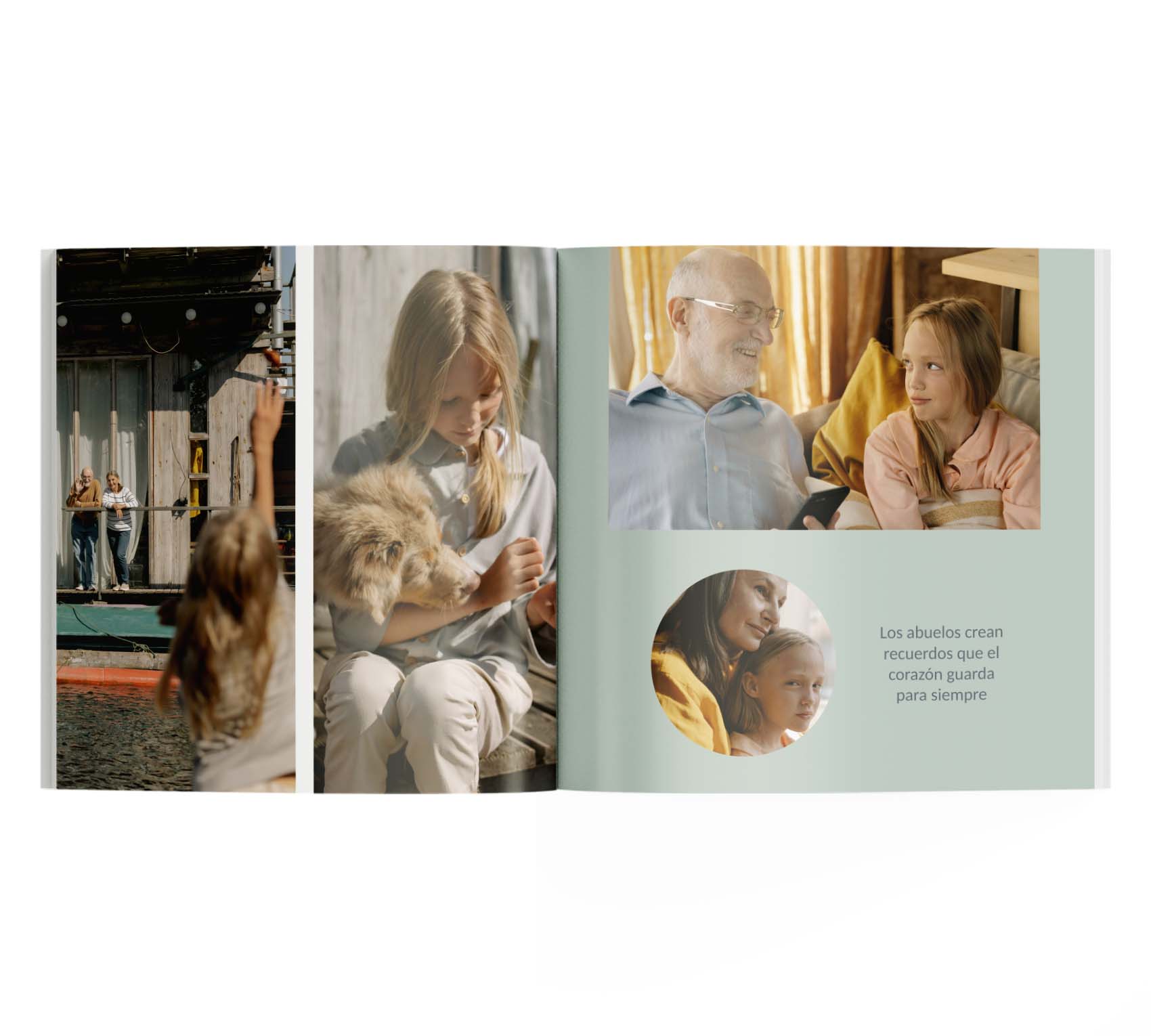 Álbum de fotos para abuelos, interior con 4 fotos y una frase.