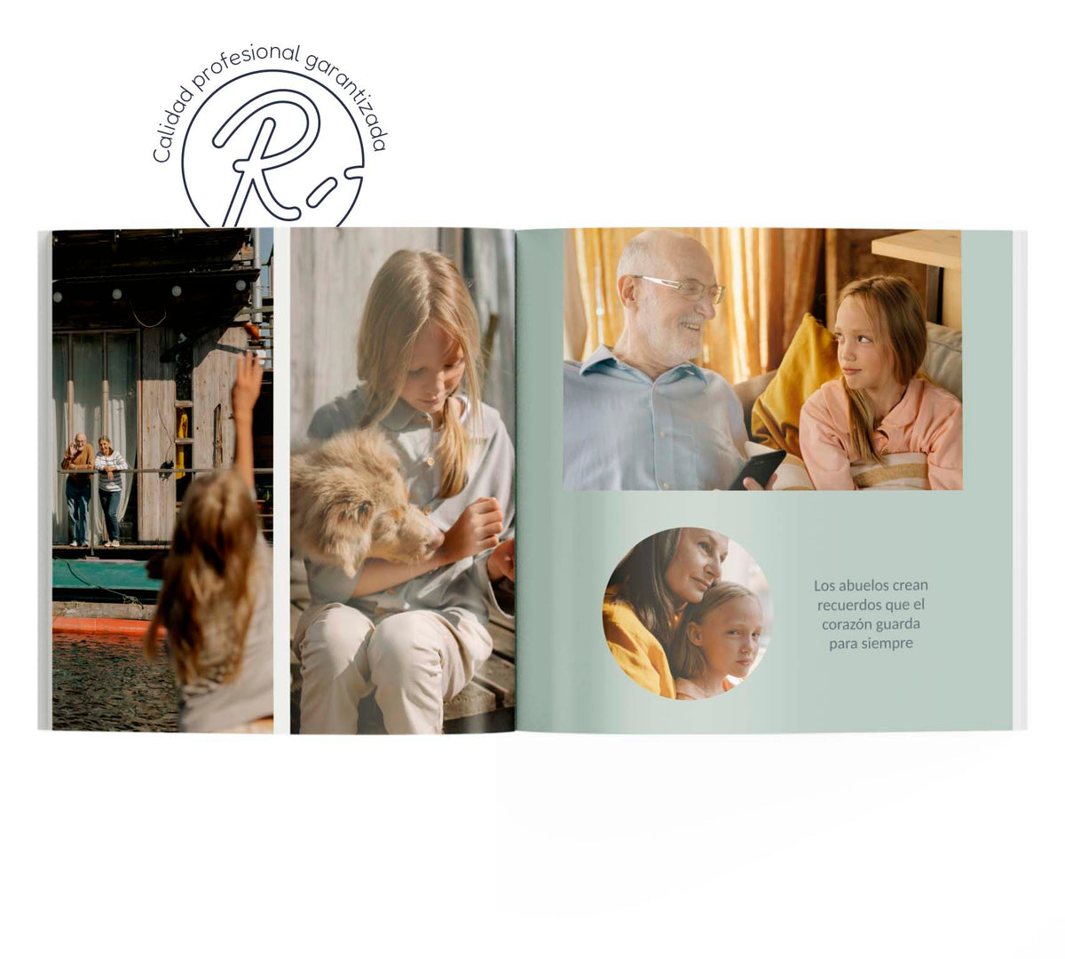 Álbum de fotos para abuelos, interior con 4 fotos y una frase.