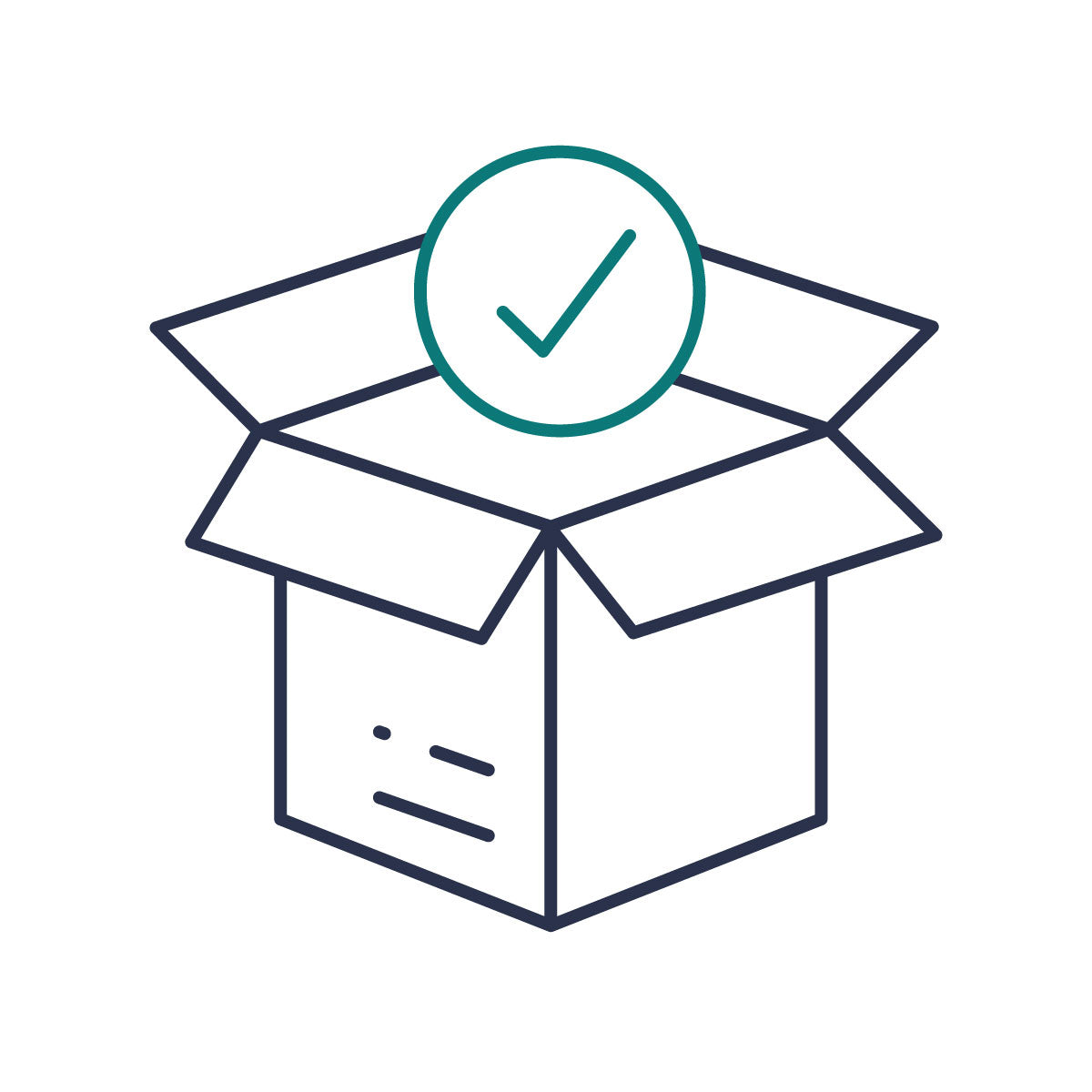 Ícono de caja abierta y símbolo palomita.