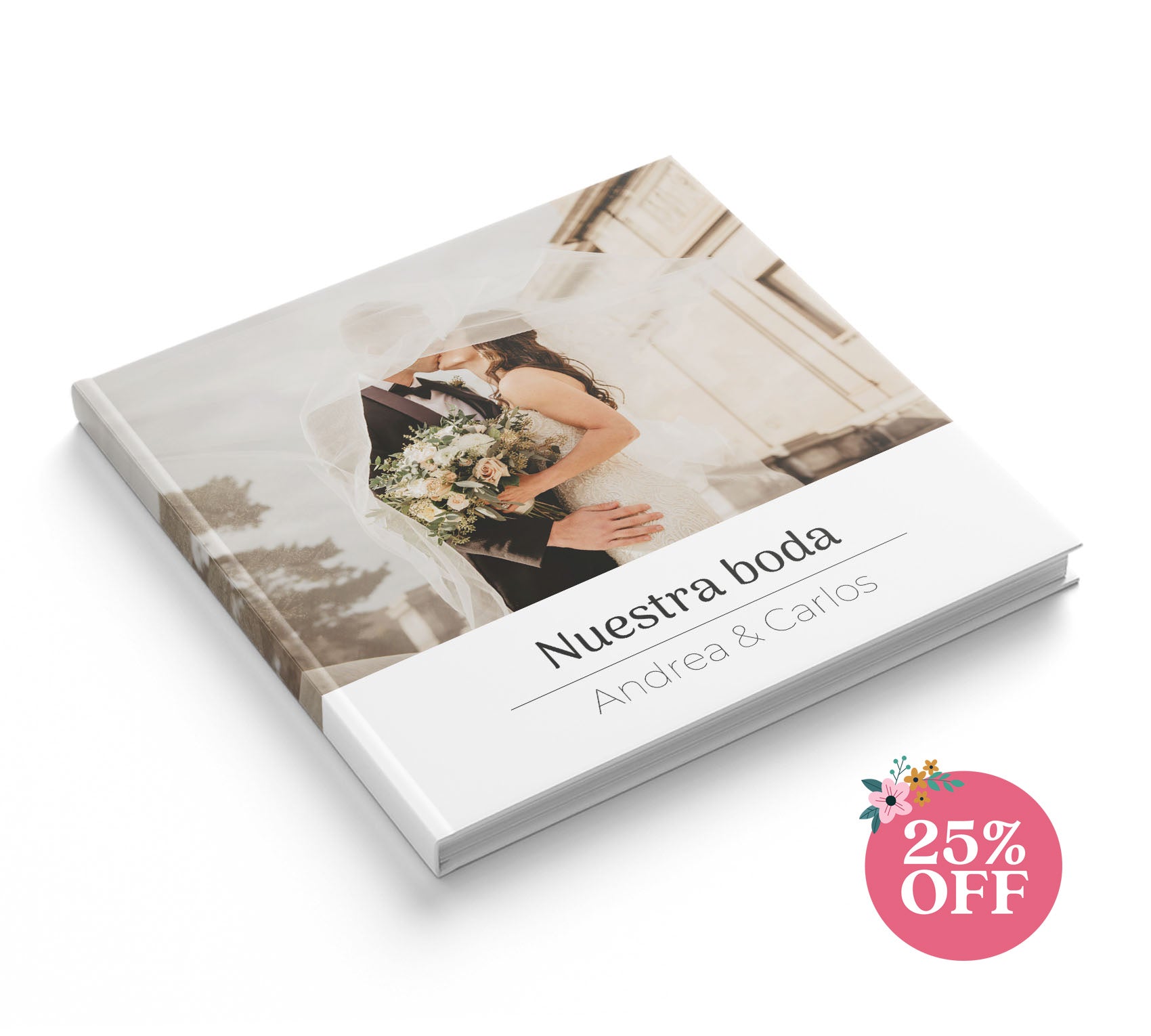 Fotolibro de boda con 25% de descuento por el día de las madres.