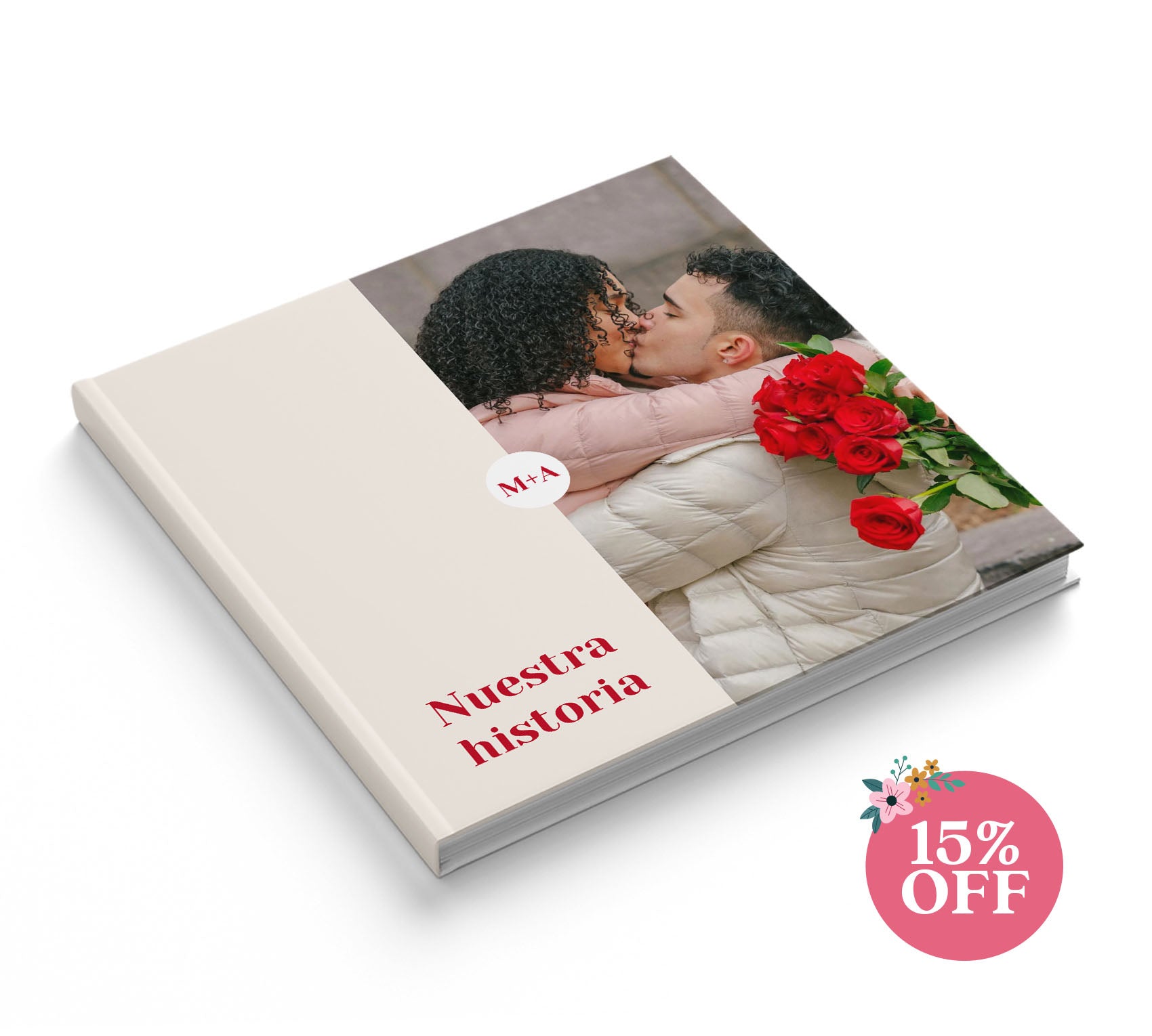 Fotolibro de pareja con 15% de descuento por el día de las madres.