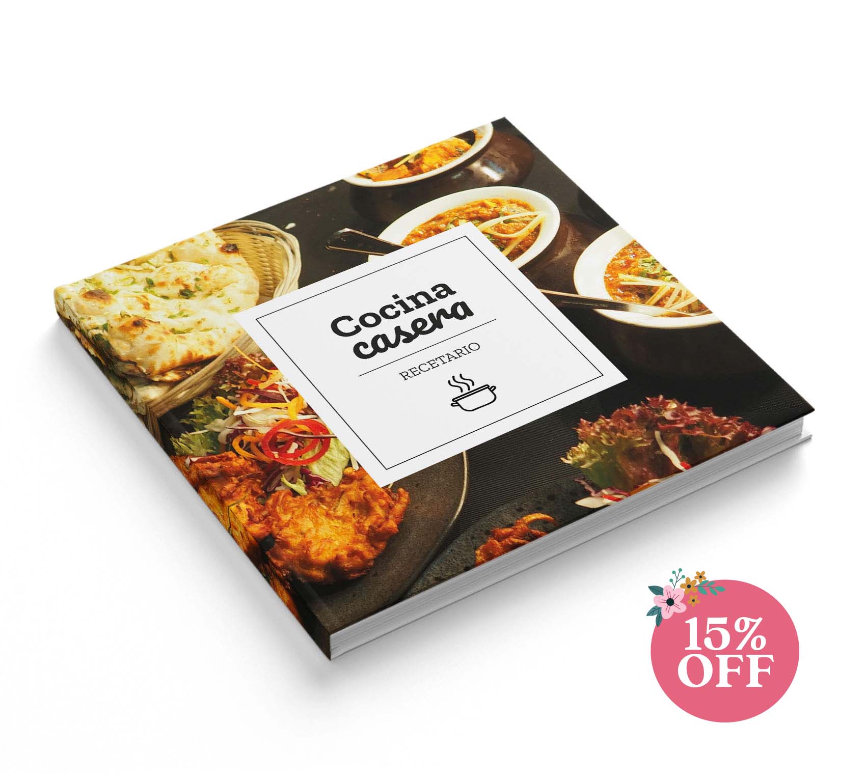Fotolibro de recetario de cocina con 15% de descuento por el día de las madres.