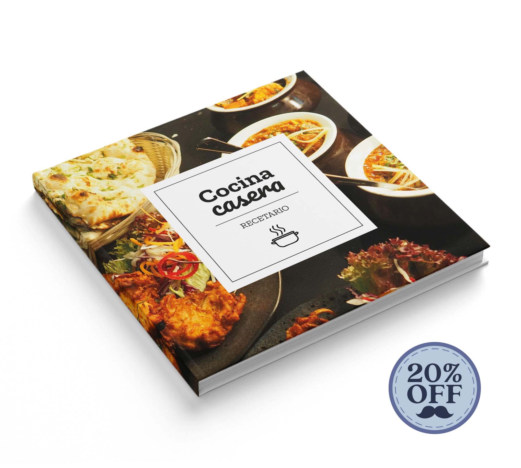 Fotolibro de recetario de cocina con 20% de descuento por el día del padre.