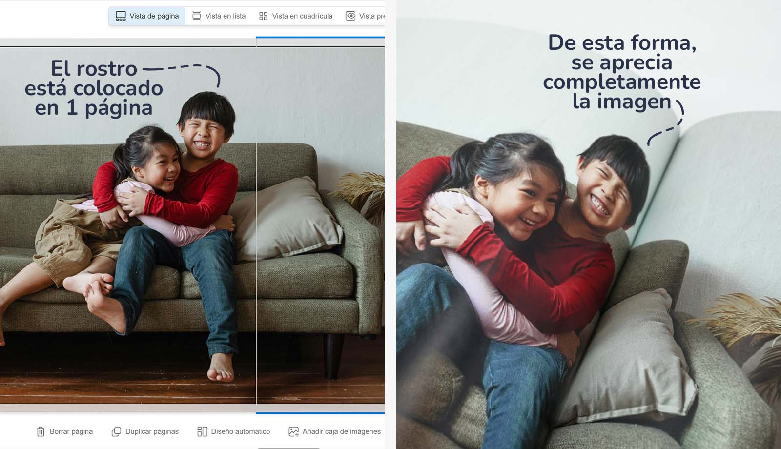 Impresión de imagen en dos hojas (imagen completa).