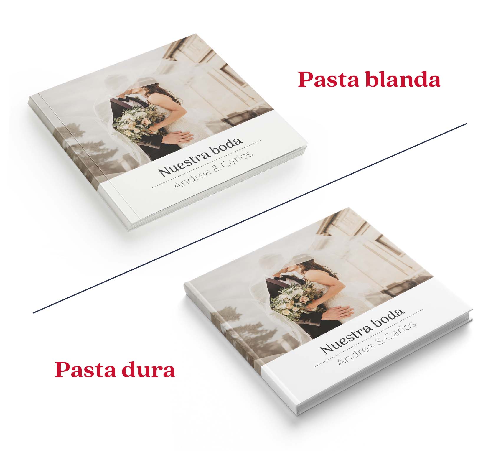 Photobook de boda en pasta dura y pasta blanda.