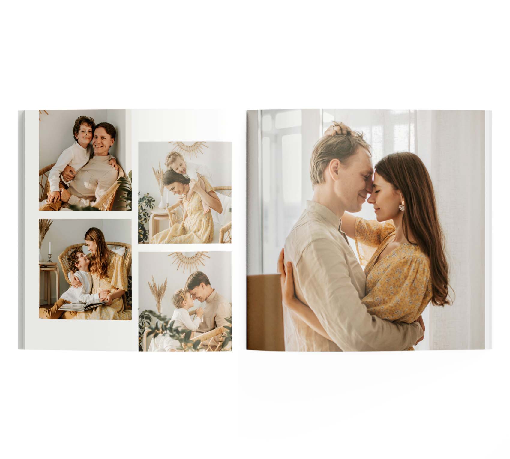 Interior de fotolibro con 5 fotos de familia que convive en su casa.