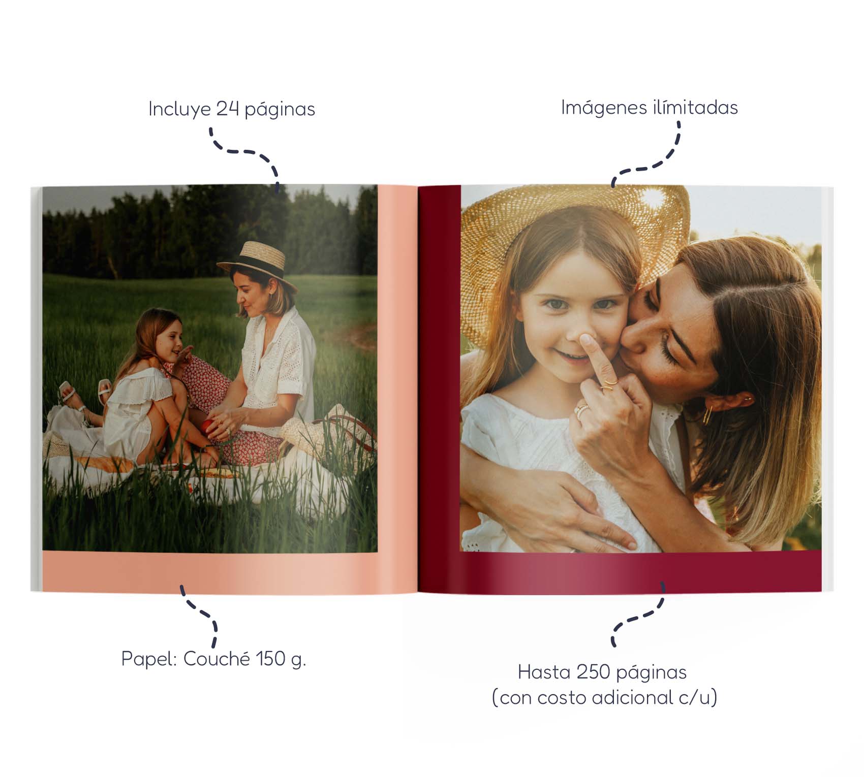 Interior de fotolibro con 2 fotos de madre e hija.