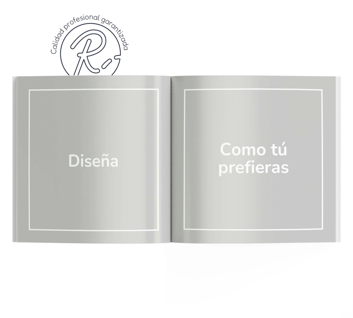 Interior de fotolibro para personalizar, con títulos "Diseña" y "Como tú prefieras".