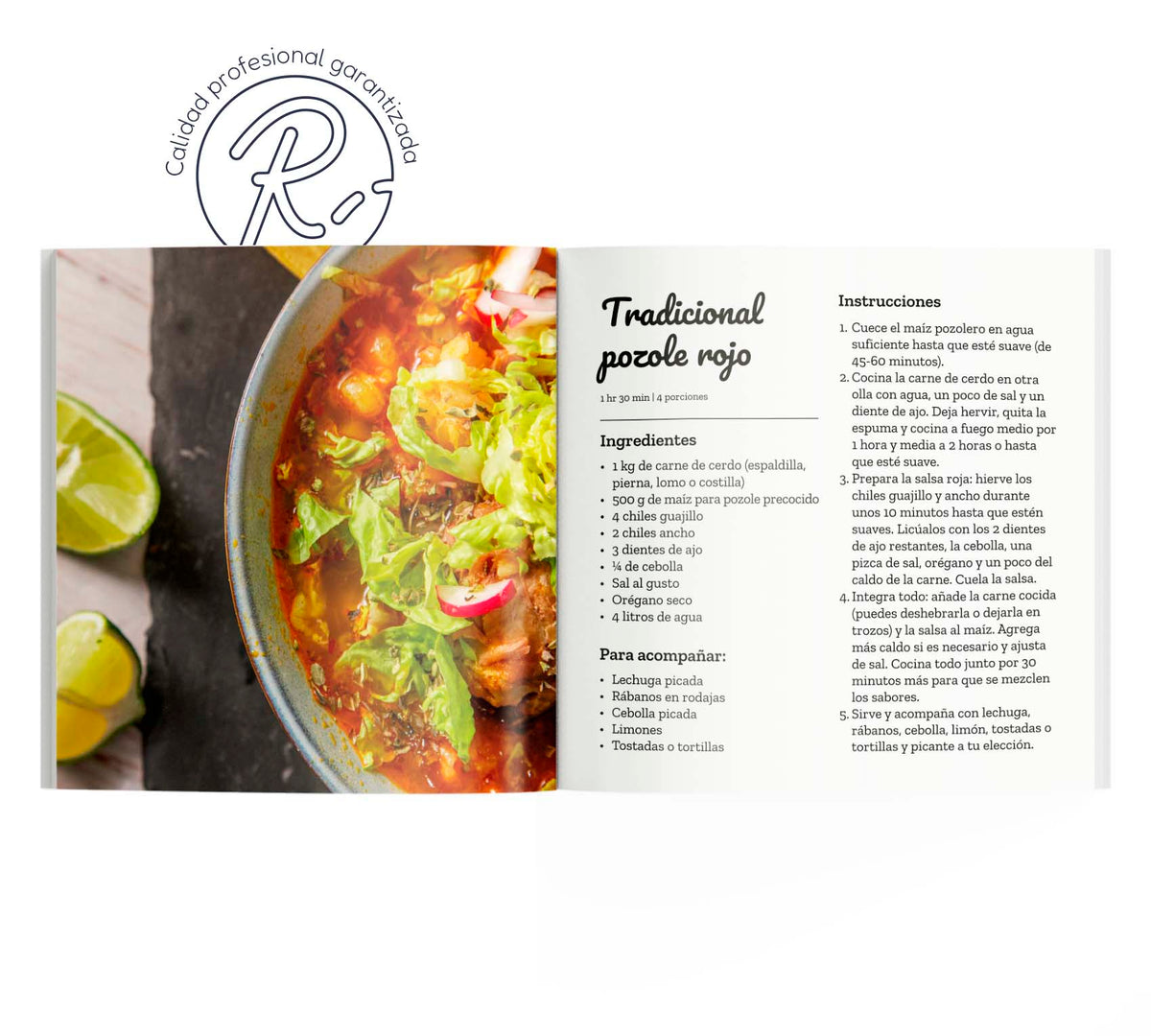 Receta de pozole en un fotolibro recetario de cocina