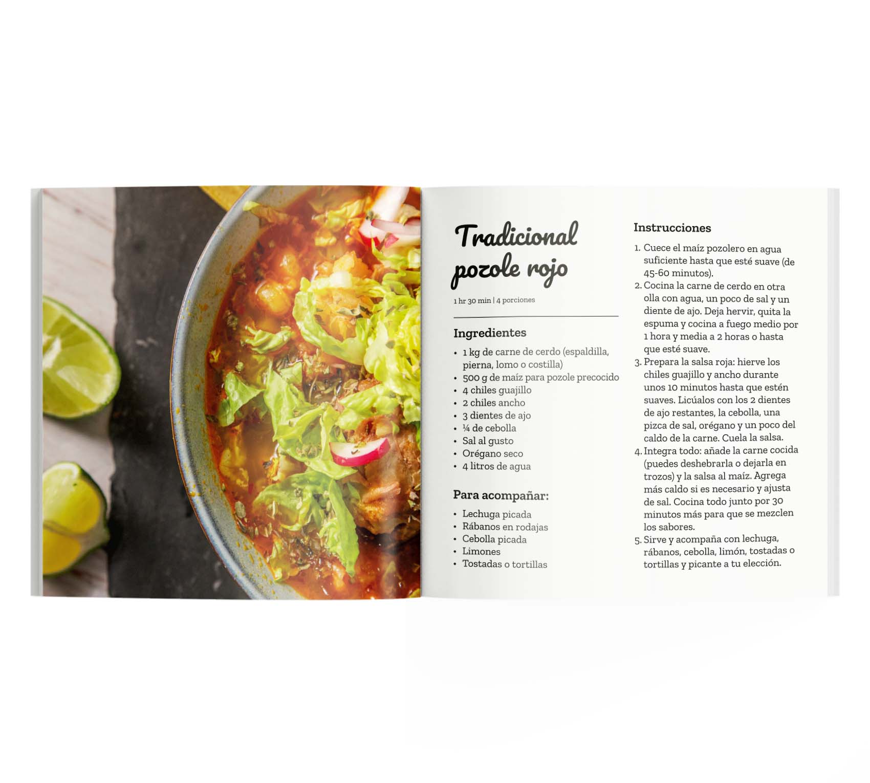 Receta de pozole en un fotolibro recetario de cocina