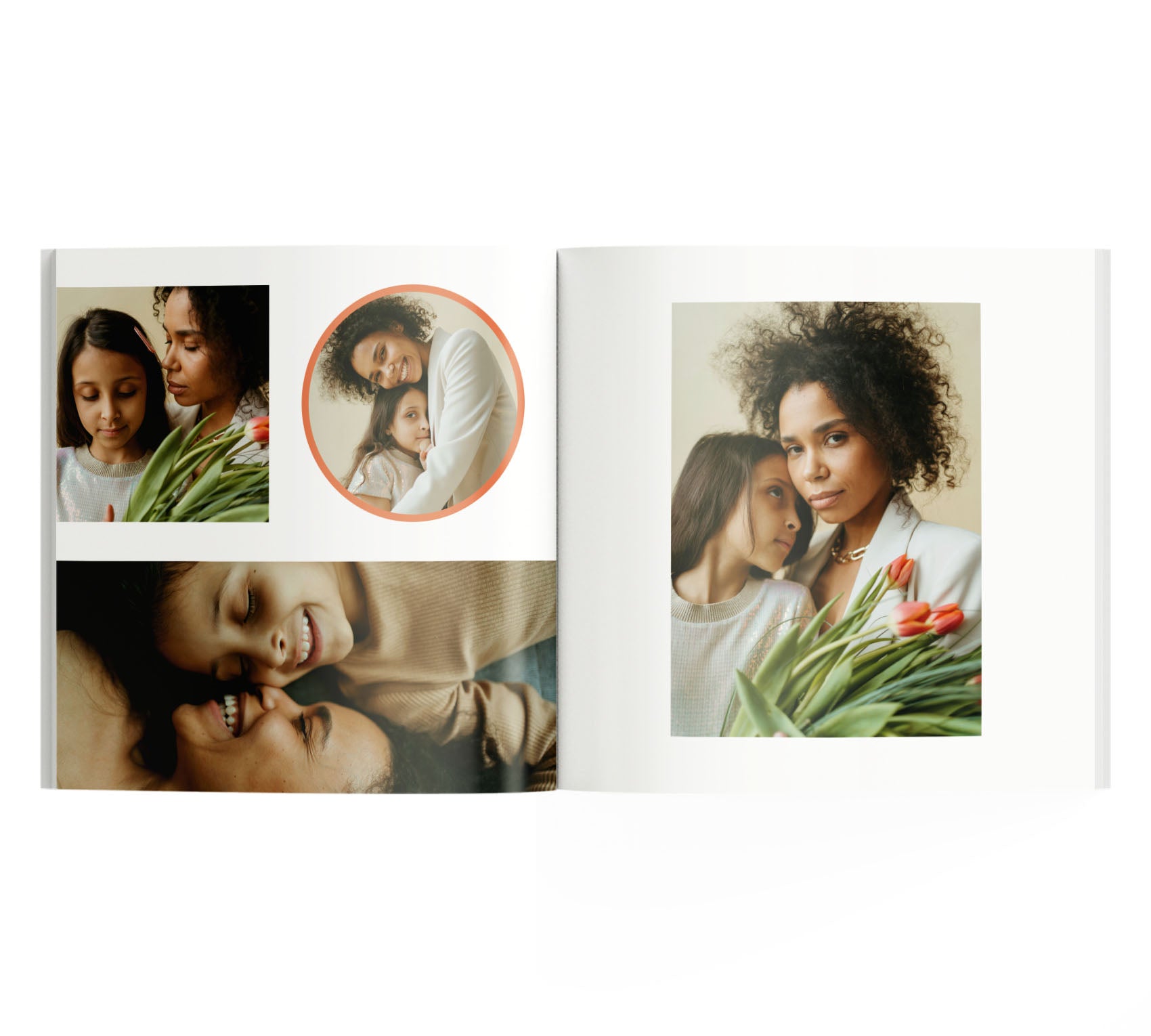 Interior de álbum de fotos de madre e hija.