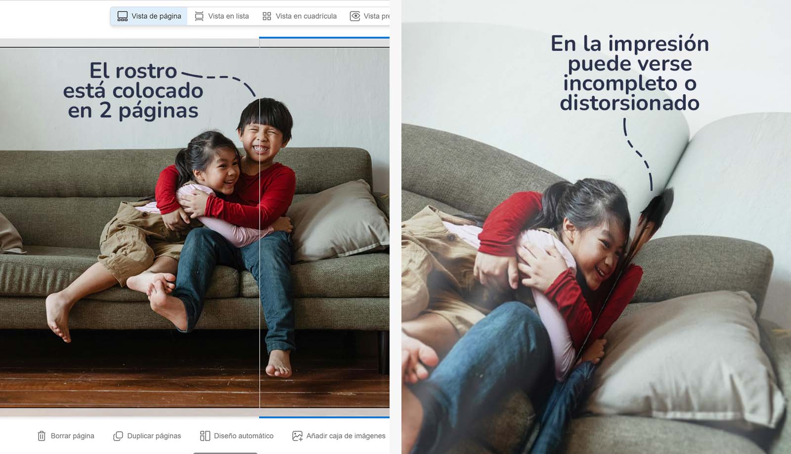 Impresión de imagen en dos hojas (imagen dividida).