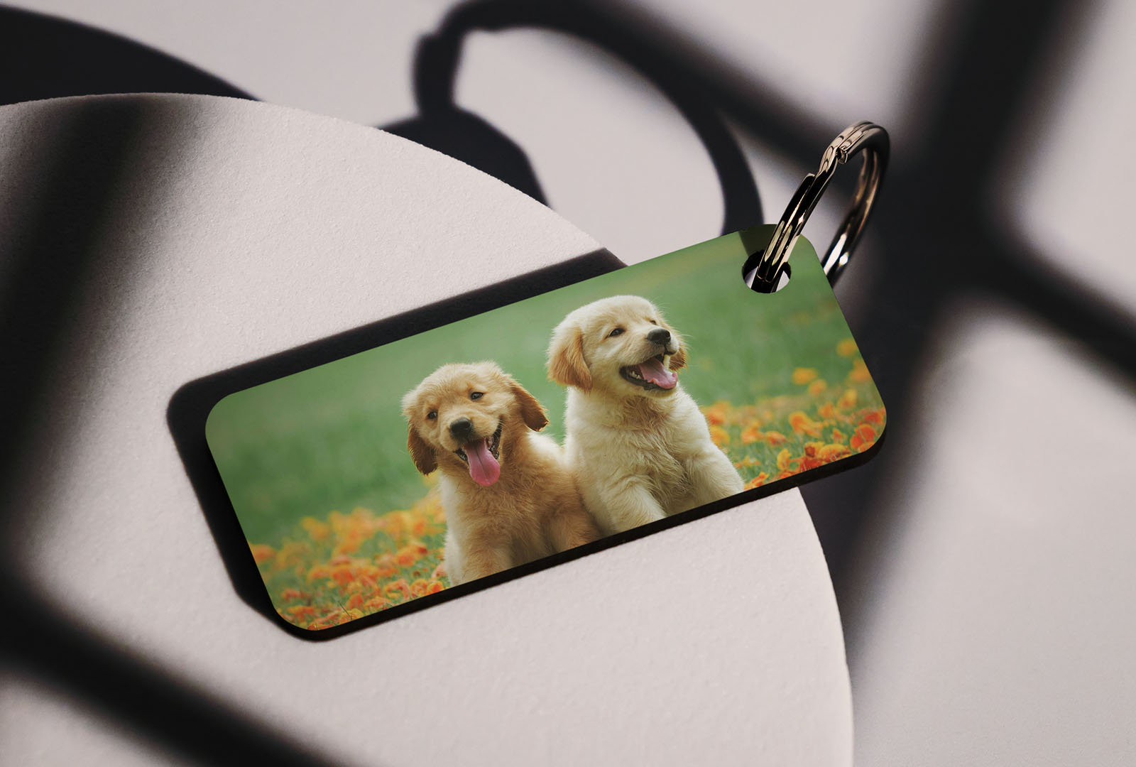 Llavero personalizado con foto de perritos.