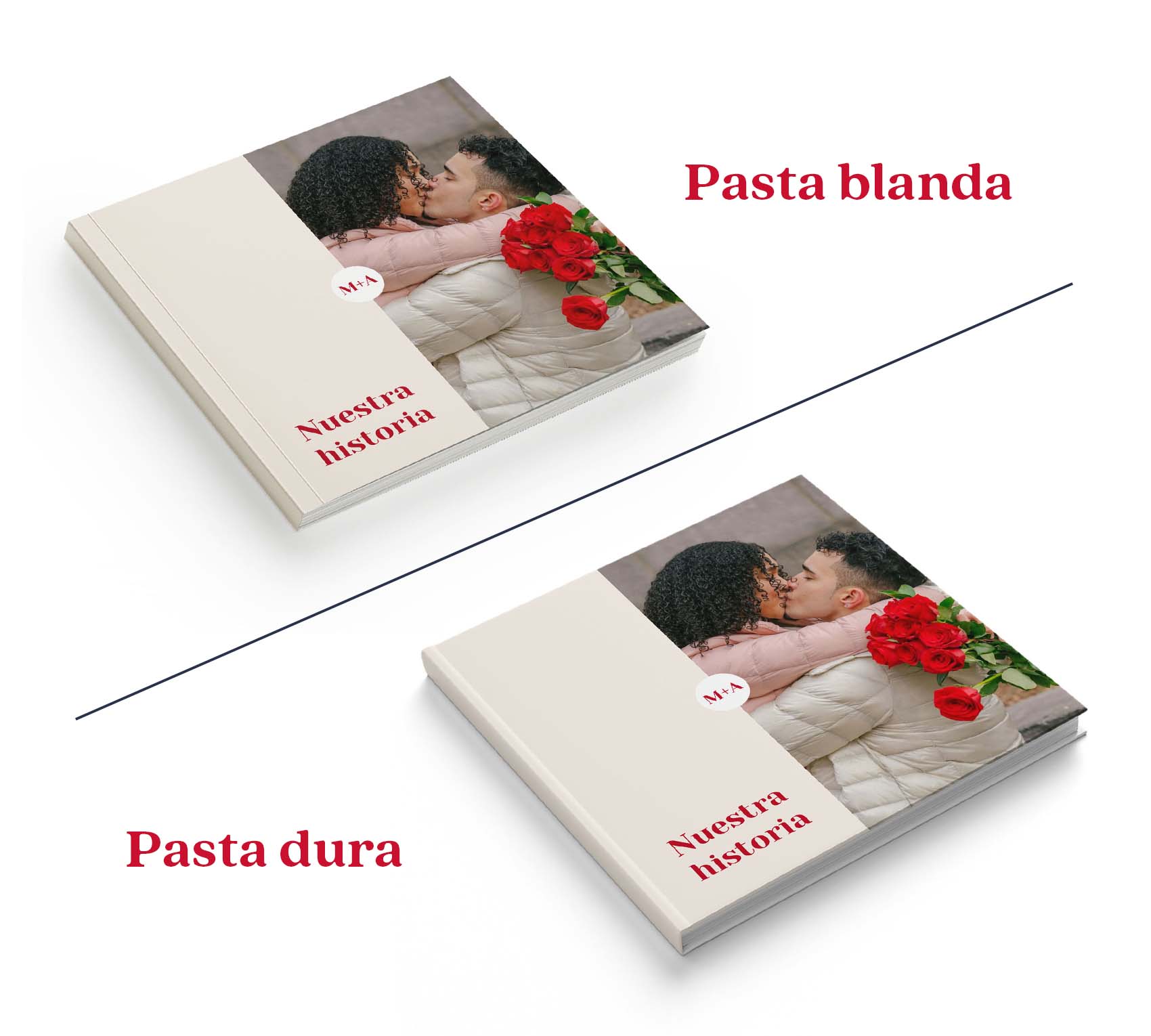 Photobook de pareja en pasta dura y pasta blanda.