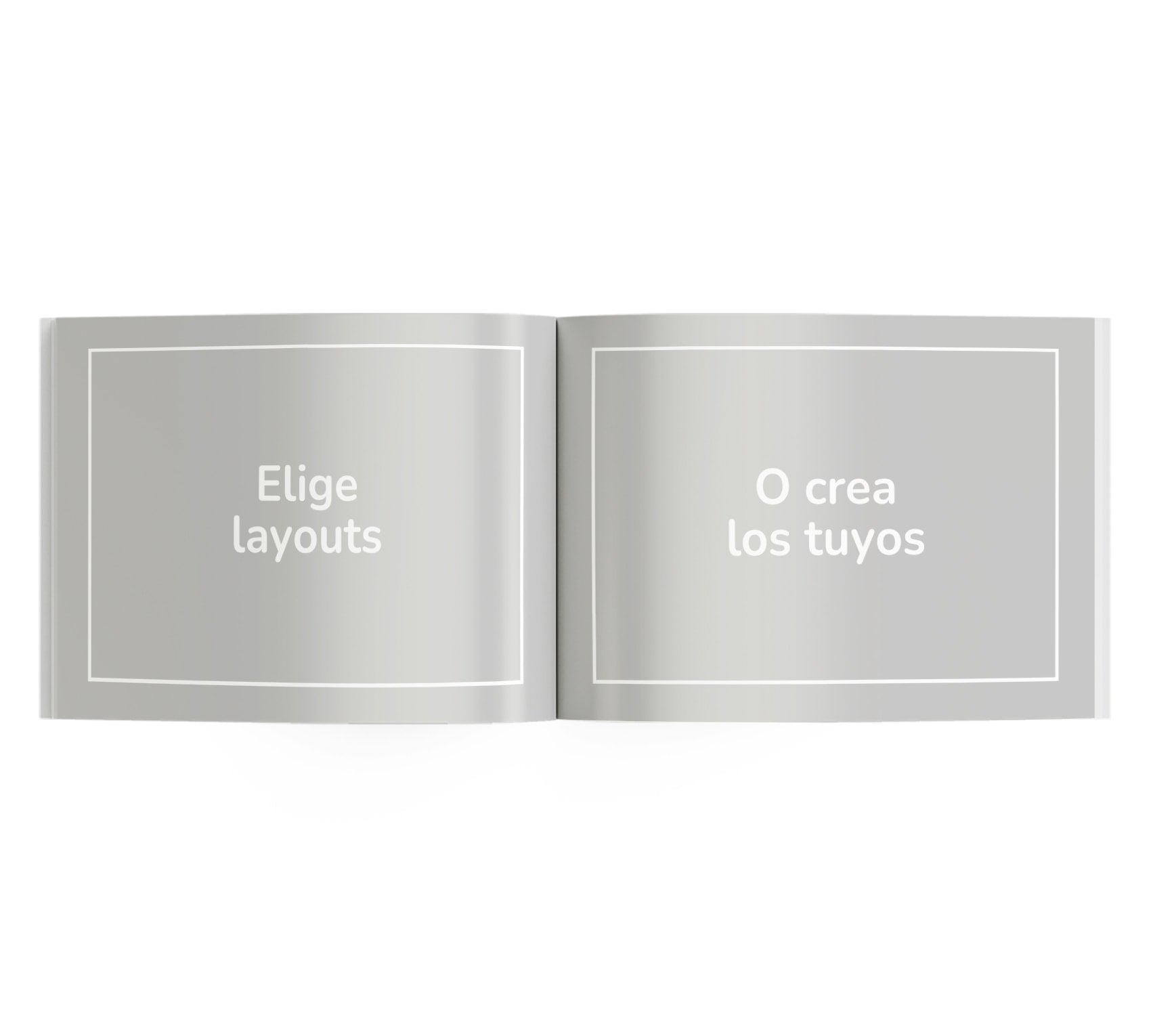 Interior de fotolibro para personalizar, con títulos "Elige layouts" y "O crea los tuyos".