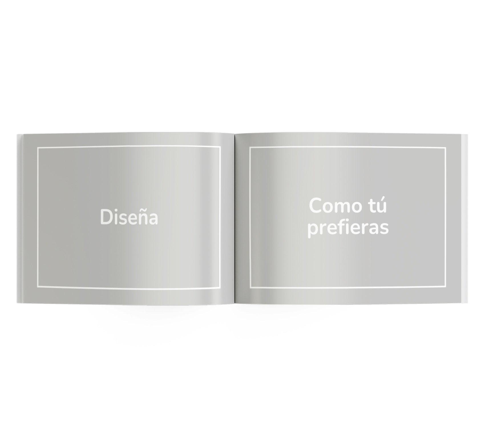 Interior de fotolibro para personalizar, con títulos "Diseña" y "Como tú prefieras".
