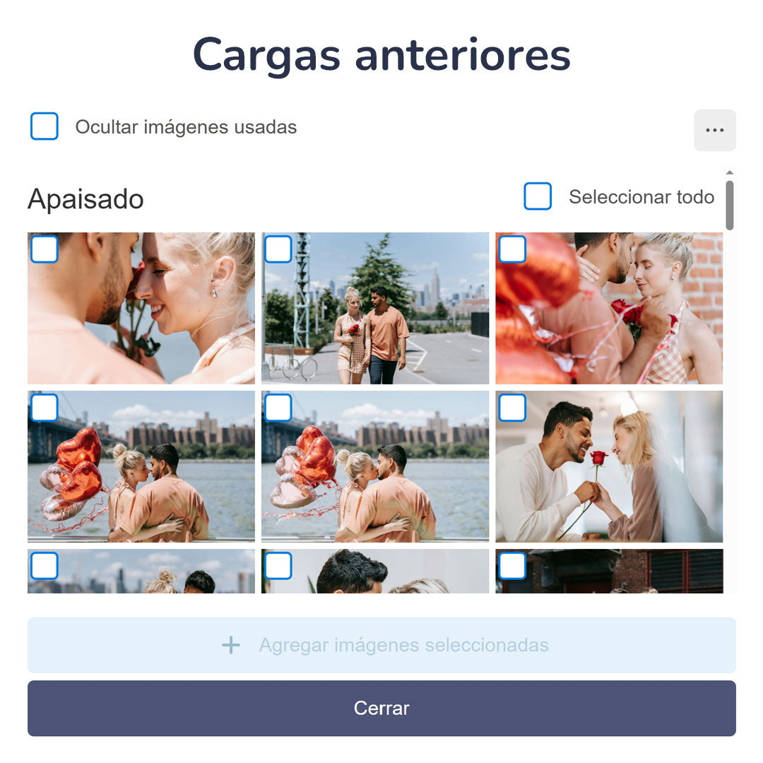 Cuadro de selección de fotos (cargas anteriores).